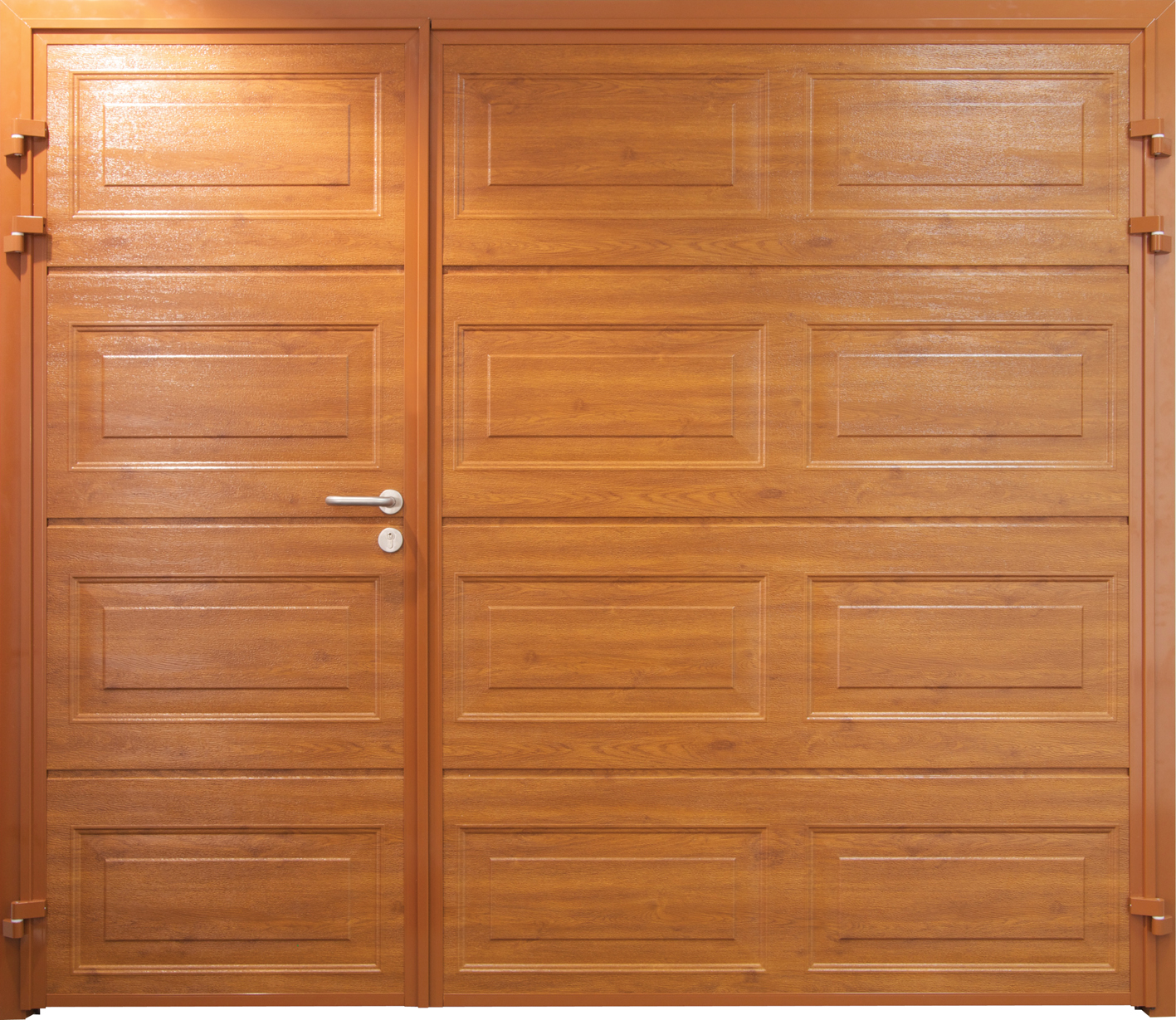Picture of pair of Carteck Georgian Horizontal Side-hinged garage doors in Golden Oak laminate finish
